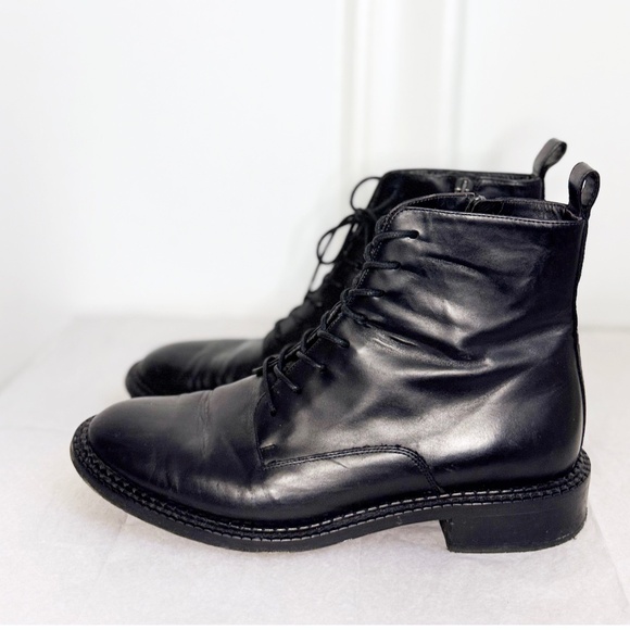Vince Cabria Leather Lace-up Zipper Bootie Boot Black Womens Size 9 EUC - Picture 1 of 7